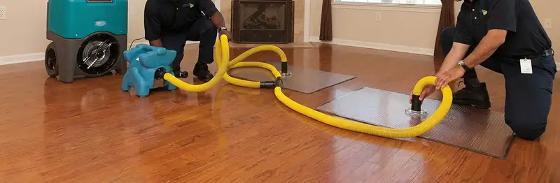 emergency water removal technicians extracting standing water from a home using professional equipment in Clearwater, FL