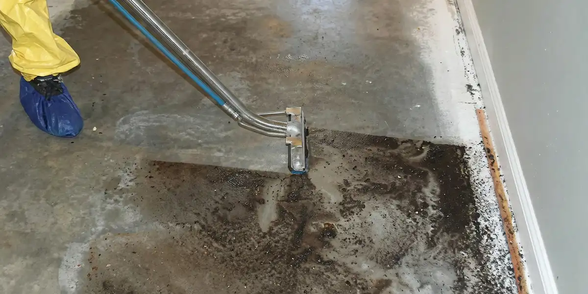 sewage removal technicians extracting contaminated wastewater from a residential floor in Clearwater, FL